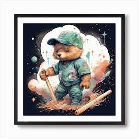 Teddy Bear Baseball 1 Art Print