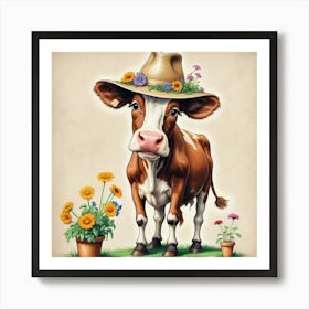 Cow In Hat 6 Art Print