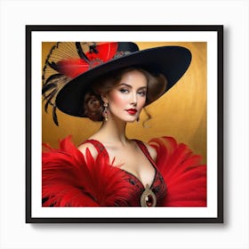 Victorian Woman In Red Hat 3 Art Print