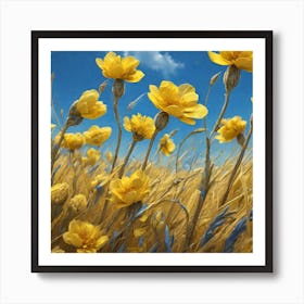 Yellow Flowers In A Field 49 Art Print