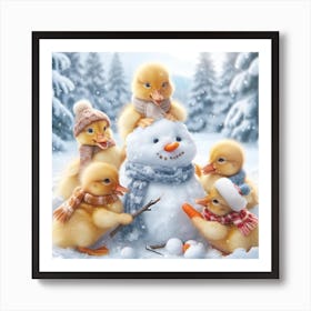 Snowy Ducklings Art Print