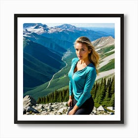 Beautiful Young Woman Posing In Mountains Art Print