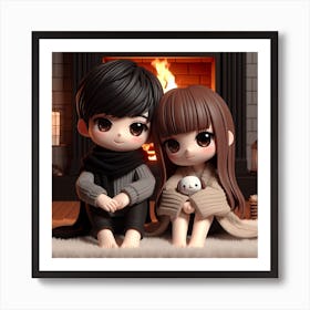 Just a Couple Sitting In Front Of Fireplace Art Print