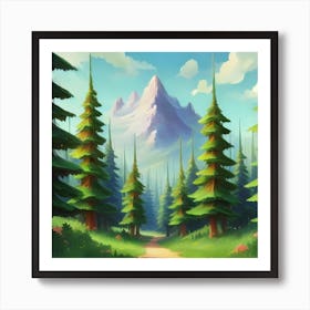 Path To The Mountains trees pines forest 5 Art Print