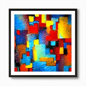 Blue and Red Square Abstract Painting Art Print