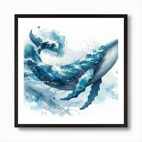 Sea Whale In Motion, Sea Whale Watercolour Art Print 4 Art Print