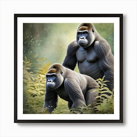 Two Gorillas In The Jungle Wildlife Art Print