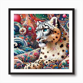 Snow Leopard in the style of collage-inspired Art Print