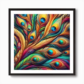 Colorful Peacock Feathers, Abstract 1 Art Print