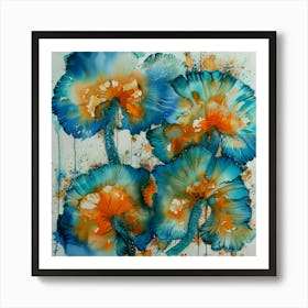 Blue And Orange Flowers 2 Art Print