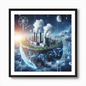 Planet Earth With Wind Turbines Art Print