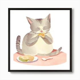 Cat Eating Pizza 1 Art Print