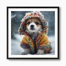 Cute Puppy In The Snow Art Print