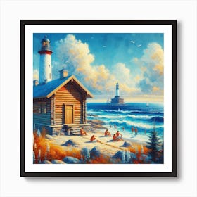 Lighthouse On The Beach 1 Art Print