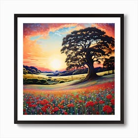 Poppies At Sunset Poster