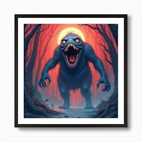 Horror Creature Emerging From A Vibrant Watercolor Abyss 1 Art Print