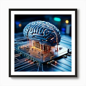 A Three Dimensional Cybernetic Human Brain With Electric Lines Running Through Functioning As A Ne (7) Art Print