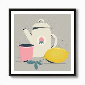 White teapot and lemon Art Print