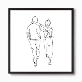 Walking With Friends Square Line Art Print