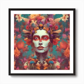 Woman With Flowers On Her Head 2 Art Print