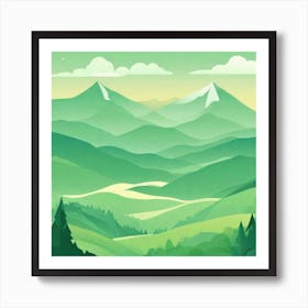 Misty mountains background in green tone 57 Art Print