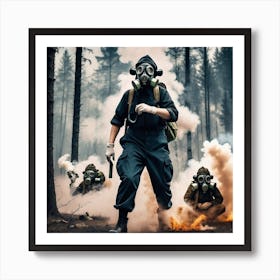 Gas Masks In The Forest 7 Art Print