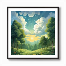 Landscape With Trees And Clouds Art Print