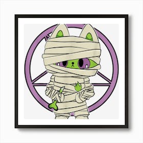 Mummy Wrap Cute Anime Cat Fire Halloween 1 Art Print