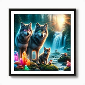 Crystal Wolves in Forest Art Print