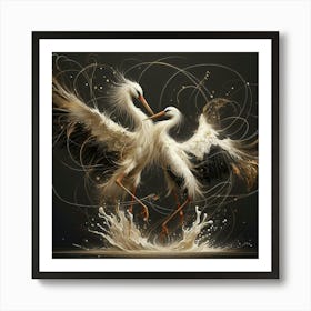 Two Cranes Dancing 1 Art Print