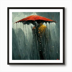 Walking on heavy rain Art Print