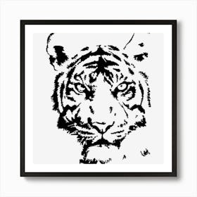 Tiger Drawing Stencil White Mammal Face Art Print