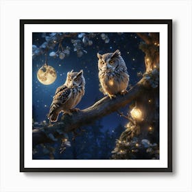 Owls At Night Art Print