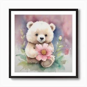 Teddy Bear With Flowers 3 Art Print