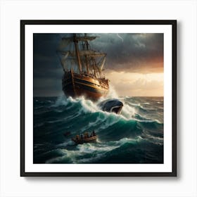 Ship In Rough Seas Art Print