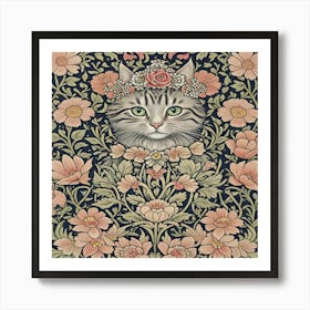 Williams Norris cat with floral crown Art Print