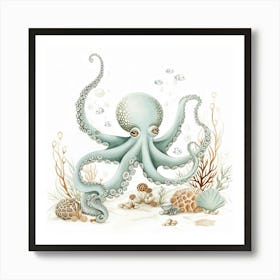 Storybook Style Octopus With Fish Art Print