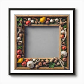 Wooden Frame With Mushrooms And Vegetables Art Print