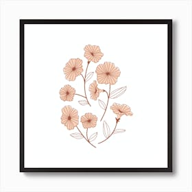 Gold Flowers On A White Background Art Print