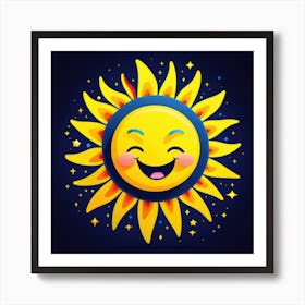 Lovely smiling sun on a blue gradient background 74 Art Print