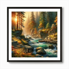 Sunset In The Woods Art Print