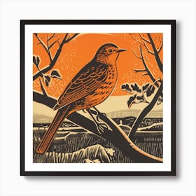 Retro Bird Lithograph Hermit Thrush 2 Art Print