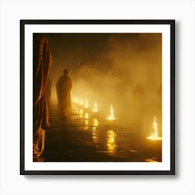 Buddhist Monks In The Rain Art Print