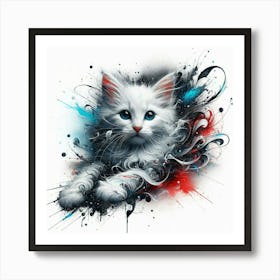 White Cat Painting Art Print
