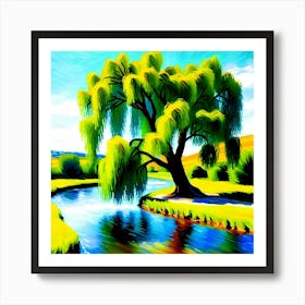 Willow Tree By The River Art Print