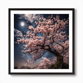 Cherry Blossom At Night Art Print