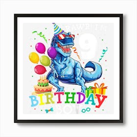 Kids 9 Year Old Gift Kids Toddler 9th Birthday Boy Dinosaur T Rex Art Print