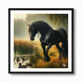 Beautiful Black Stallion By The Pond 4 Copy Art Print