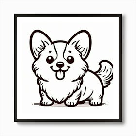 Line Art Corgi dog 1 Art Print