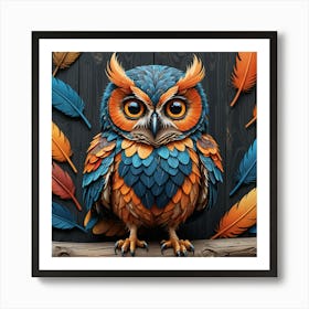 Owl With Feathers 2 Art Print